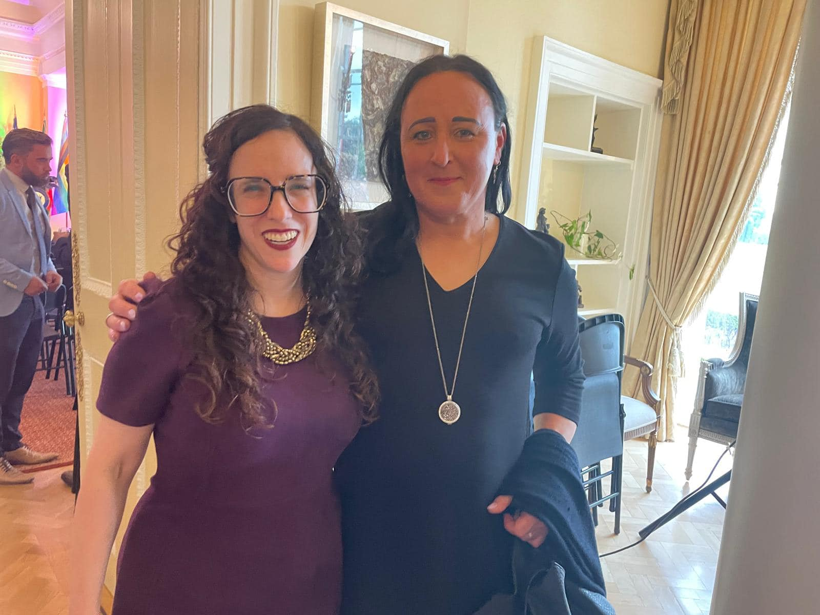 Sorcha Rosa with Jessica Stern, U.S. Special Envoy to Advance the Human Rights of LGBTQI+ Persons, at the United States Embassy in Dublin in 2024.