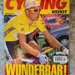 Cycling Weekly August 1997 magazine featuring Jan Ullrich Tour de France yellow jersey cover